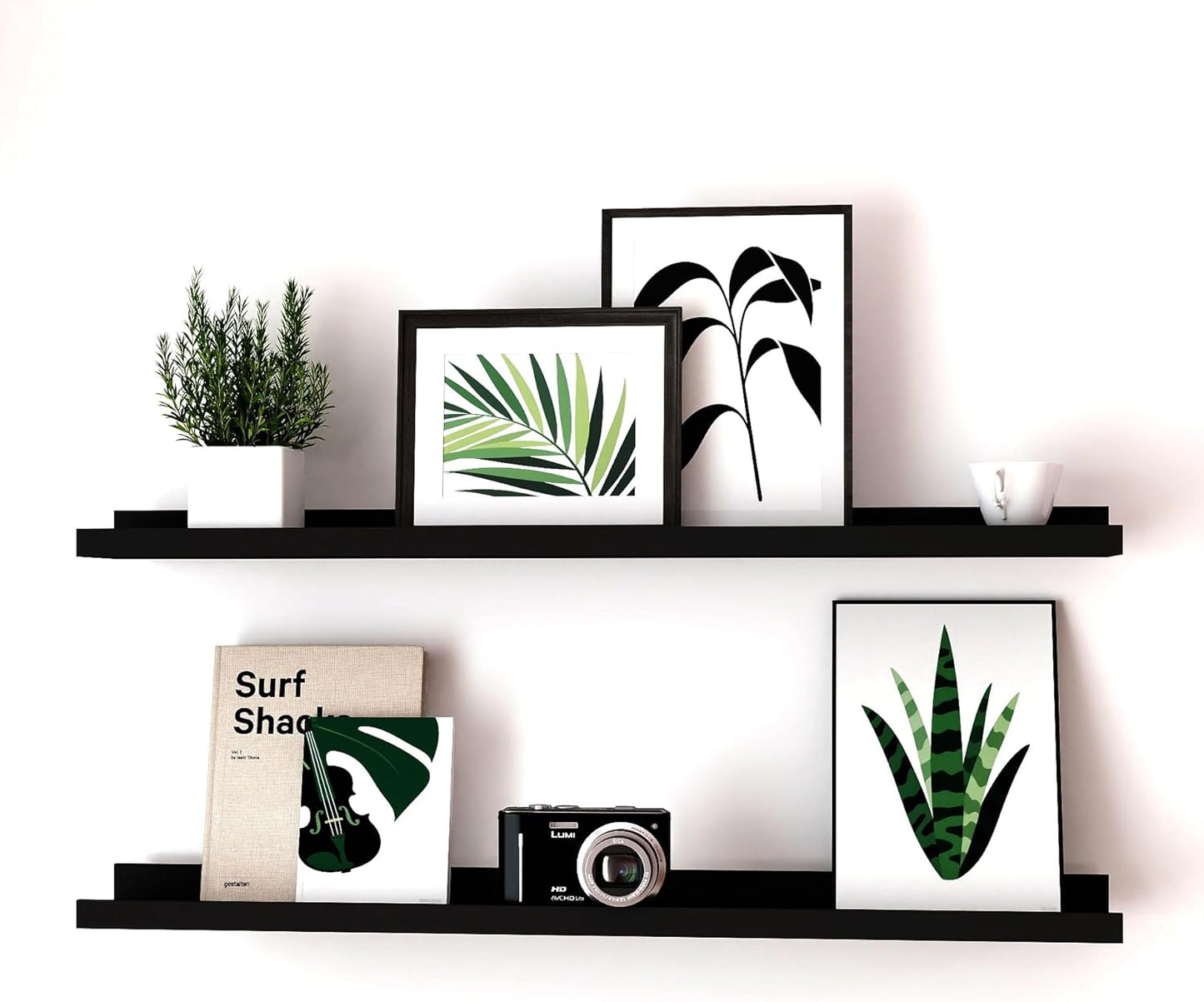 White Floating Shelves for Wall Decor, Wall Mounted Wood Storage Shelf for Bedroom, Living Room, Bathroom, Kitchen, Nursery, Display Picture Ledge Shelf with Lip Set of 2-14 Inches, White