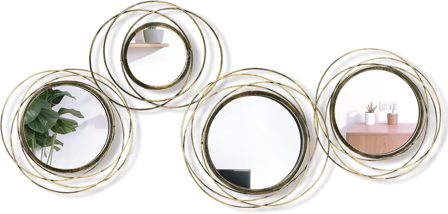 Hicarer 4 Pcs Decorative Wall Mirror Round Modern Circle Mounted Mirror Metal Wall Art Decor for Bedroom Living Room Entryway Dining Room Hallway(Gold)
