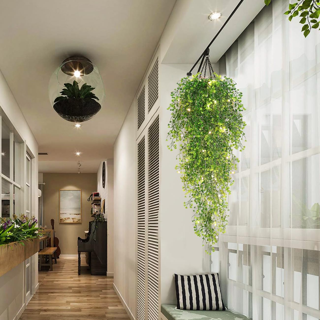 RECUTMS Fake Hanging Plants Artificial Ferns for Outdoor Hanging Faux Plants Vine Ivy Faux Fern Hanging Vines Wall Plants for Home Garden Party Wedding Decor (White 4P)