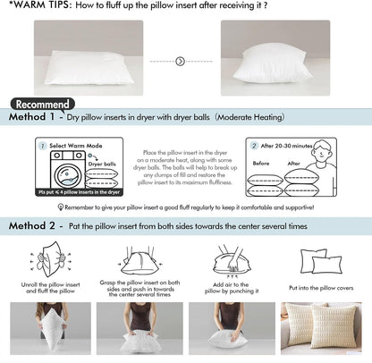 MIULEE Throw Pillows Inserts, Pack of 2 18x18 Inch 100% Virgin Fiber Filling Bed Couch Pillows