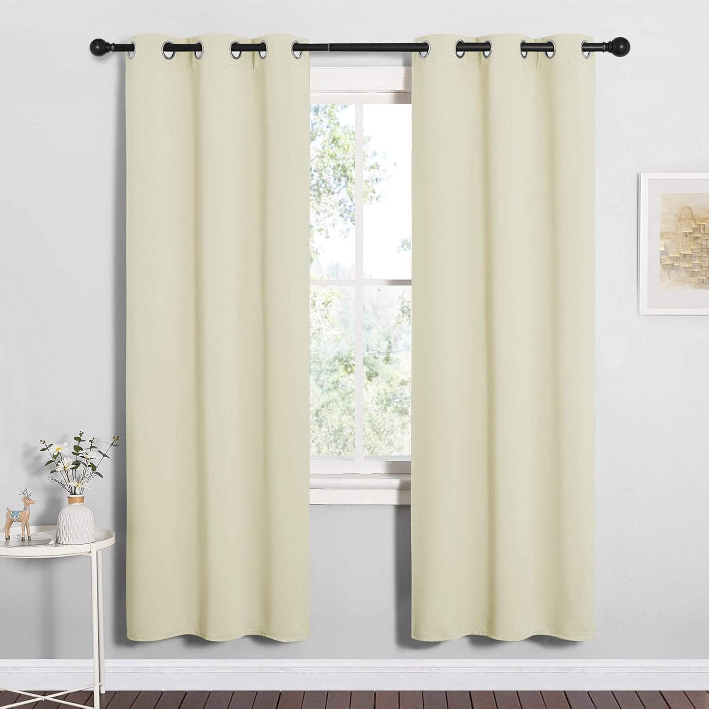 NICETOWN Halloween Pitch Black Solid Thermal Insulated Grommet Blackout Curtains/Drapes for Bedroom Window (2 Panels, 42 inches Wide by 63 inches Long, Black) - Colors C