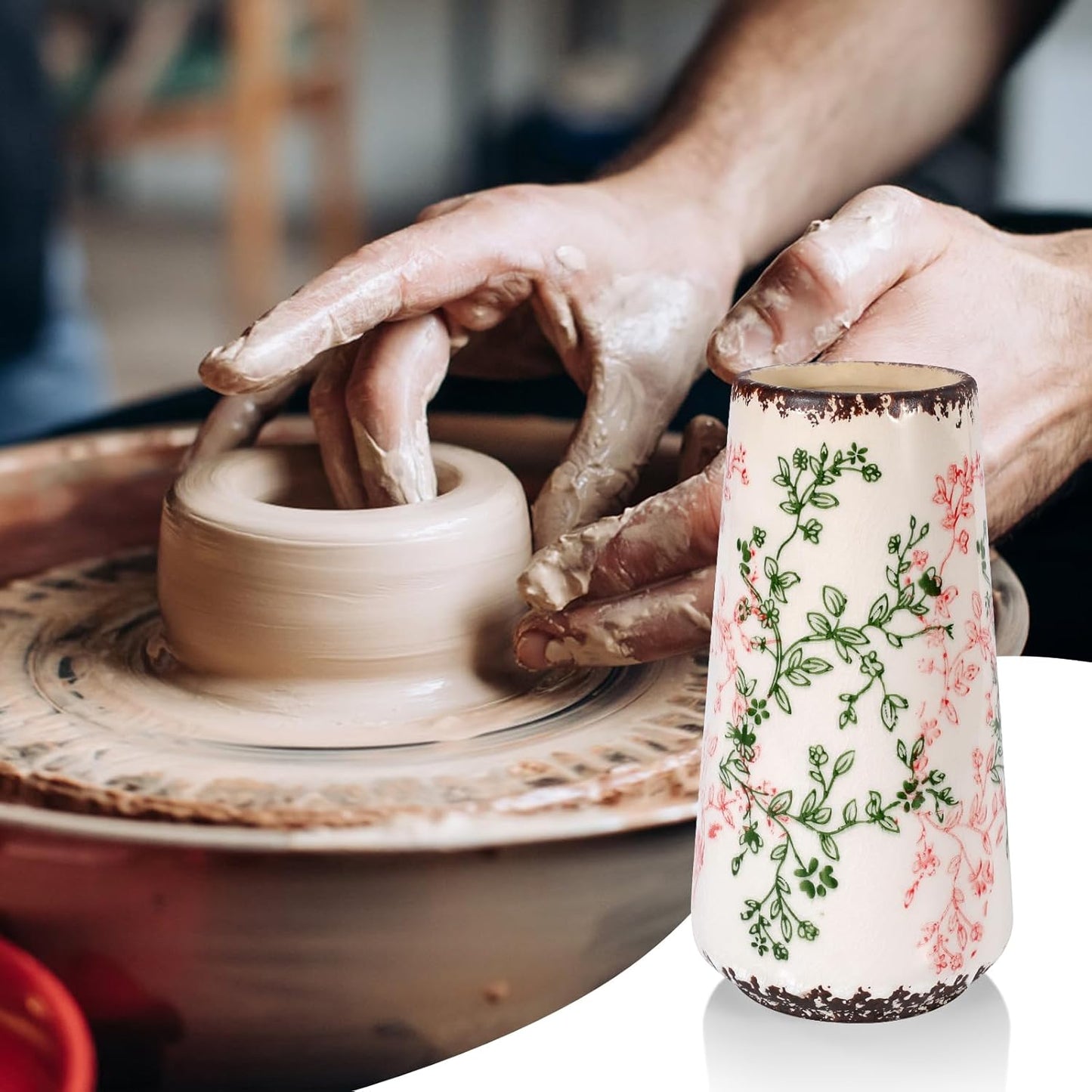 White Ceramic Vase, GUKJOB Small Cute Flower Vase for Pampas Grass, Home, Living Room, Dining Table, Farmhouse, Office Decor, Bedroom, Table, and Kitchen Shelf (White)