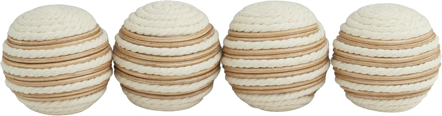 Deco 79 Jute Rope Handmade Decorative Ball Orbs & Vase Filler with Varying Designs, Set of 4 4"W, 4"H, Brown