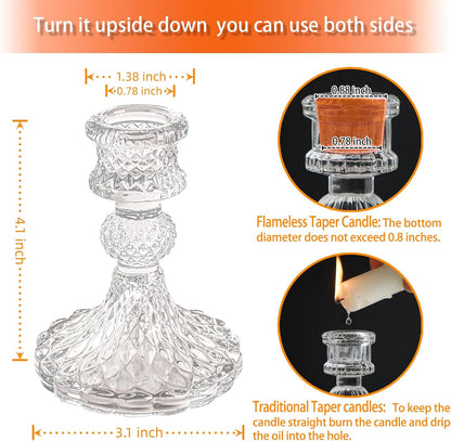 Glass Candlestick Holder,Striped Taper Candle Holders,Set of 6 Candle Stand for Table Centerpieces, Home Decor,Weddings,Festival and Parties (Clear Stripe Pattern)