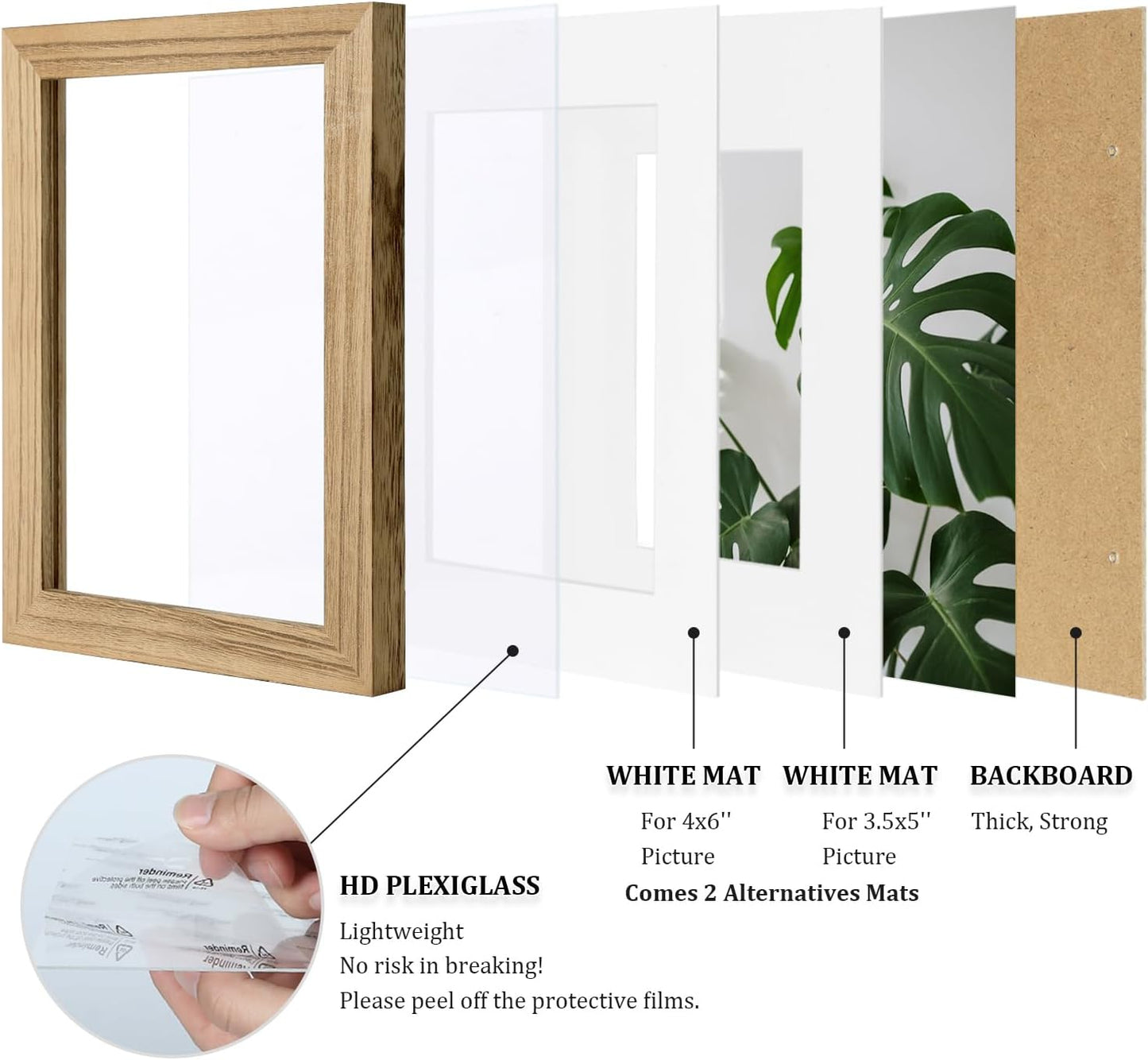 Egofine 12x16 Picture Frame Black, Covered by Plexiglass Made of Solid Wood, Display Pictures 9x12 and 11x14 with Mat or 12x16 Without Mat, for Wall Mounting Photo Frame - Colors A