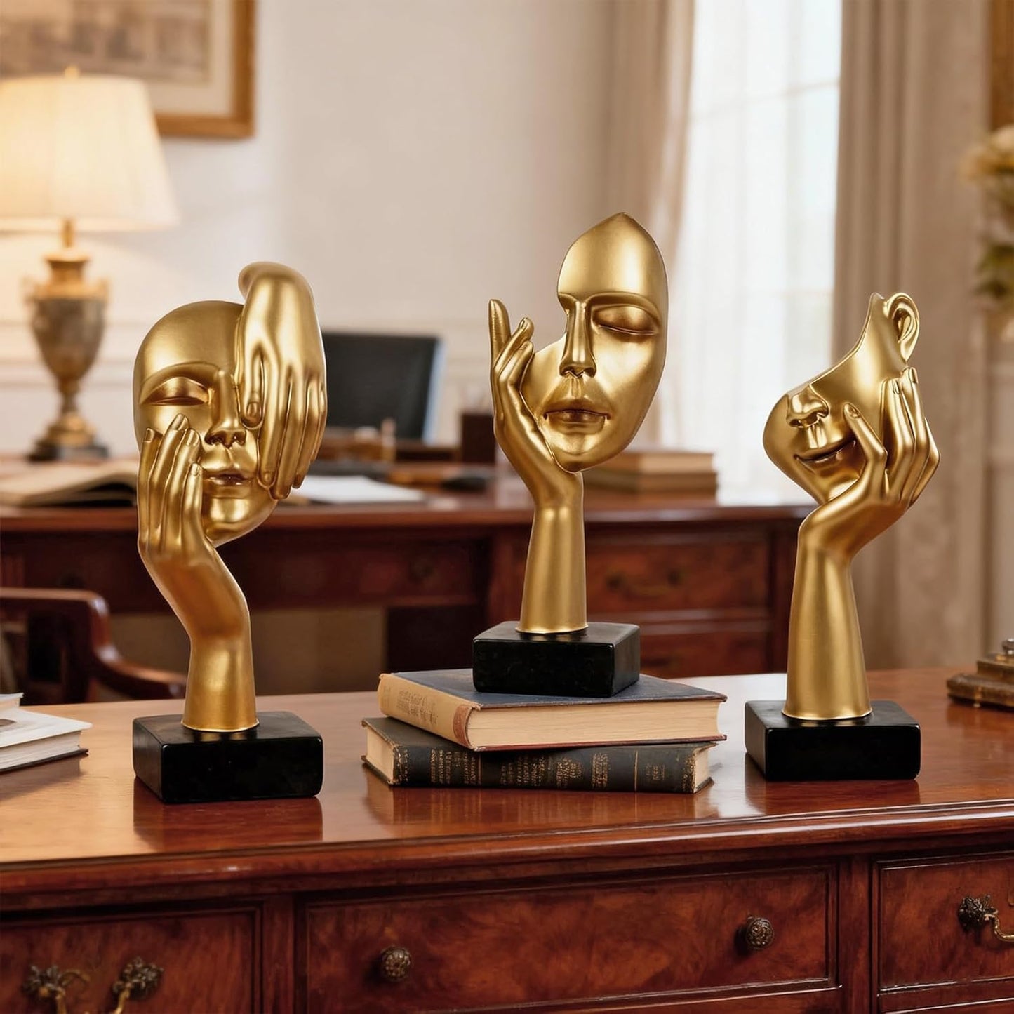3 Pcs Thinker Statue,Modern Home Resin Sculptures,Collectible Figurines for Home Office Bookshelf Desktop Decor(Black)
