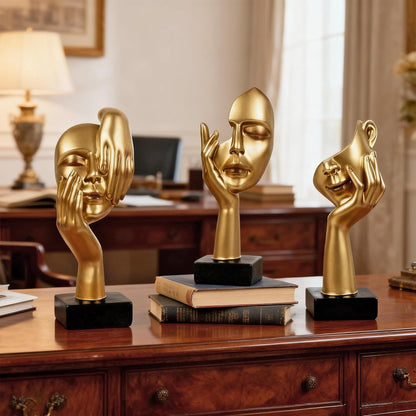 3 Pcs Thinker Statue,Modern Home Resin Sculptures,Collectible Figurines for Home Office Bookshelf Desktop Decor(Black)
