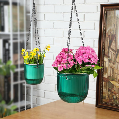 Maxcheck 4 Pcs Self Watering Hanging Planters Indoor Gift 6.5'' 4.5'' Hanging Flower Pots Baskets Outdoor Self Watering Plant with 3hooks Drainage Holes for Home