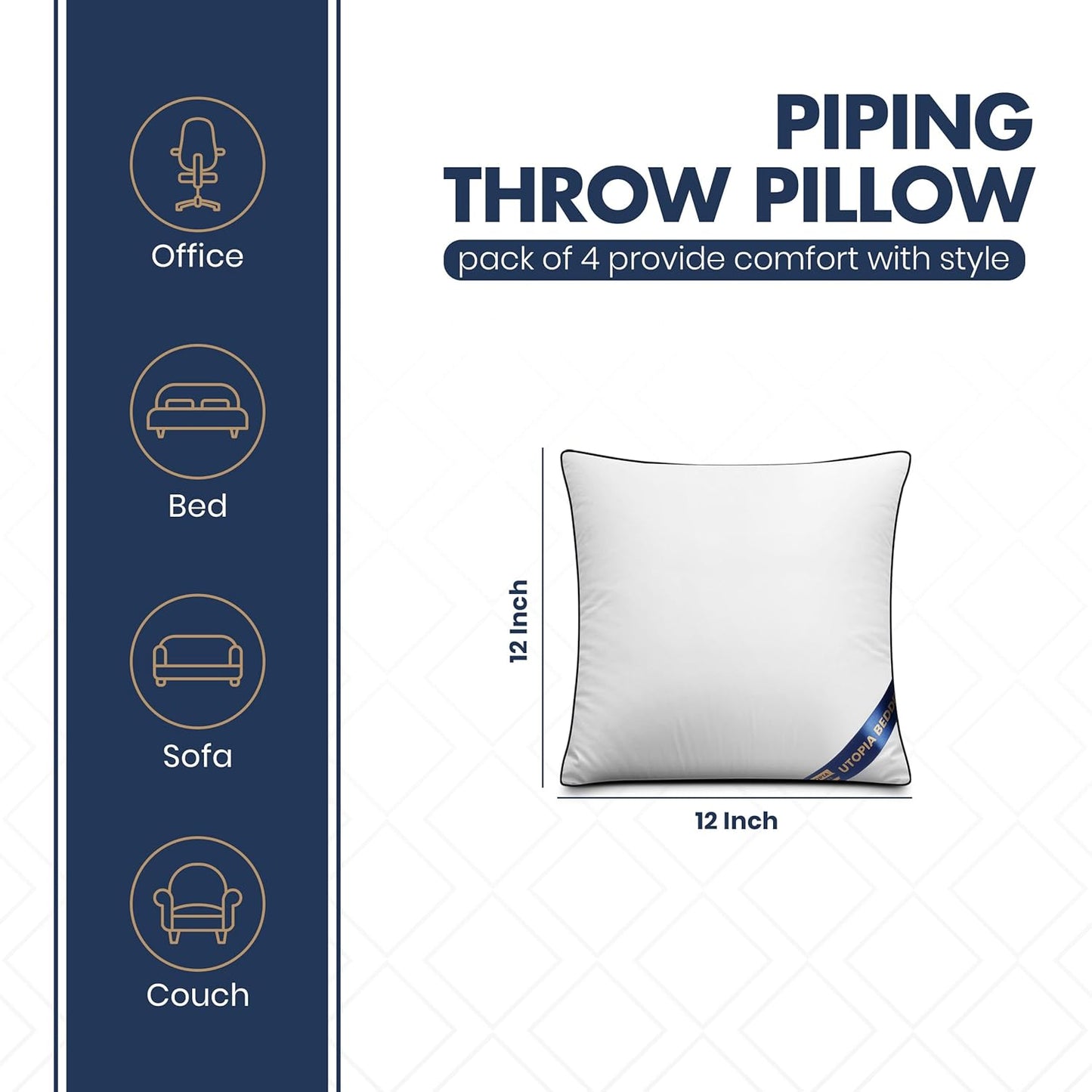 Utopia Bedding Throw Pillow Inserts (Pack of 4, White), 18 x 18 Inches Decorative Indoor Pillows for Sofa, Bed, Couch, Cushion Sham Stuffer