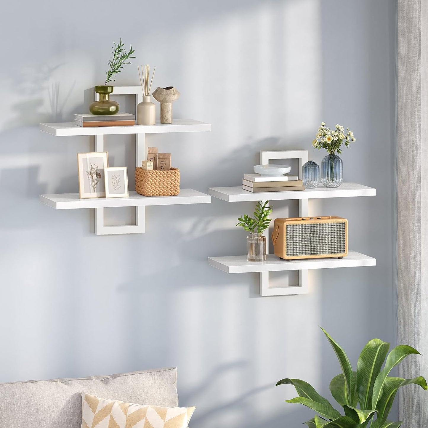 HOOBRO Floating Shelves, 15 Inch Wall Shelf Set of 2, Wall Mounted Storage Shelves 2-Tier, Hanging Bathroom Shelves, for Living Room, Bedroom, Bathroom, Kitchen, Rustic Brown and Black BF32BJ01G1
