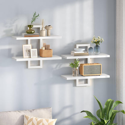 HOOBRO Floating Shelves, 15 Inch Wall Shelf Set of 2, Wall Mounted Storage Shelves 2-Tier, Hanging Bathroom Shelves, for Living Room, Bedroom, Bathroom, Kitchen, Rustic Brown and Black BF32BJ01G1