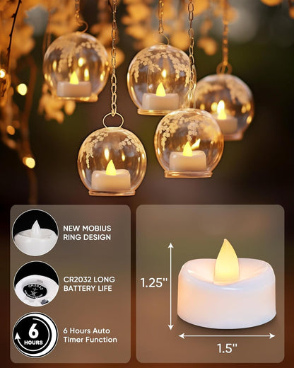 merrynights LED Candles, Tea Lights Candles Battery Operated Bulk, 50-Pack Long-Lasting 200 Hours Flameless Tealight Candles, Realistic Tea Lights for Christmas Halloween Wedding, 1.5'' D X 1.25'' H