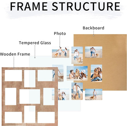 YESKAY 4x6 Picture Frame Collage for Wall Decor, Multiple Photo Collage Frames with Tempered Glass, 7-Opening for 4 x 6 Picture Frames, Rustic Brown, 1 Pack