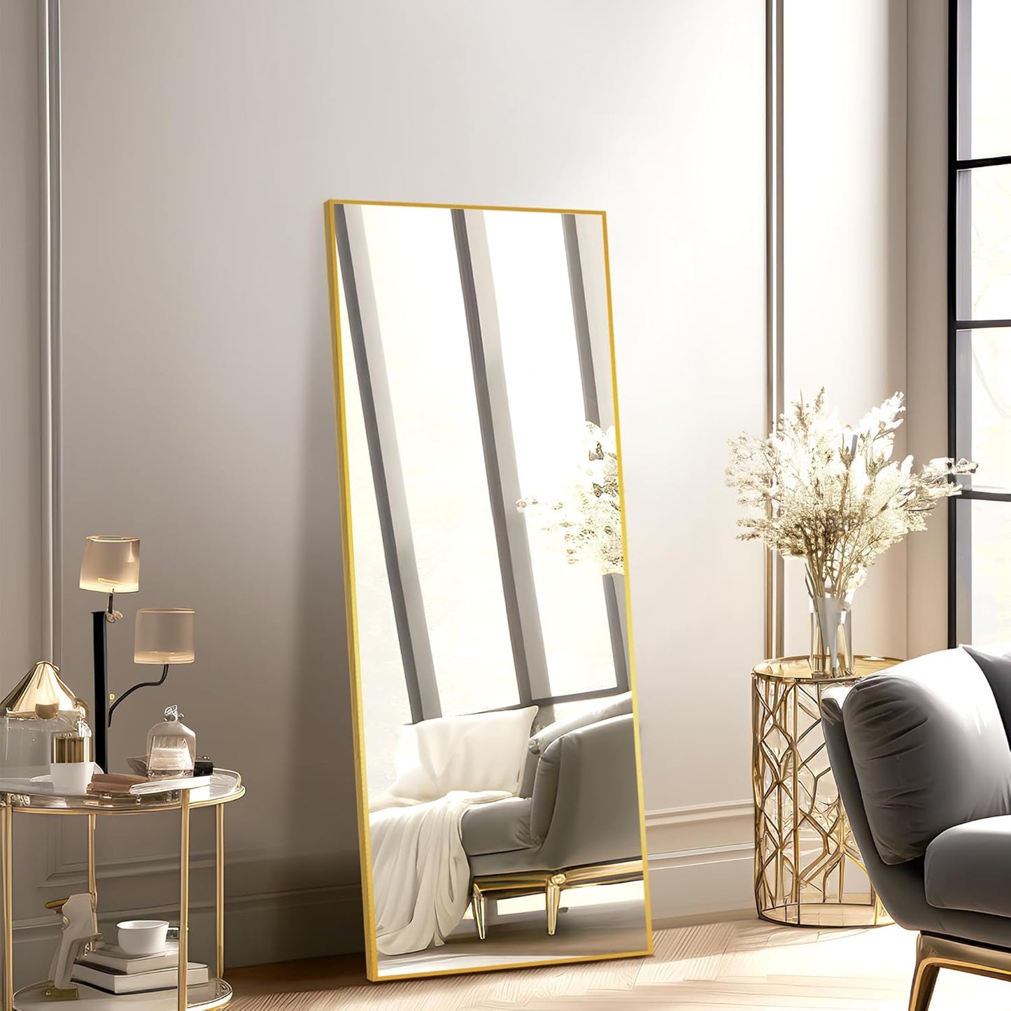 NicBex Full Length Mirror with Stand, 56"x19" Aluminum Alloy Frame Floor Mirror, Black, Shatter-Proof Glass - Free Standing, Leaning Against Wall or Wall-Mounted, for Bedroom Living Room Dressing Room