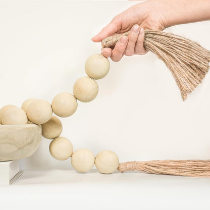 Extra Large Wood Bead Garland with 1.6" Diameter Wood Beads, Wooden Beads Garland with Tassels, Decorative Beads, Farmhouse Beads Home Decor (Nature Beige, 41 Inches)