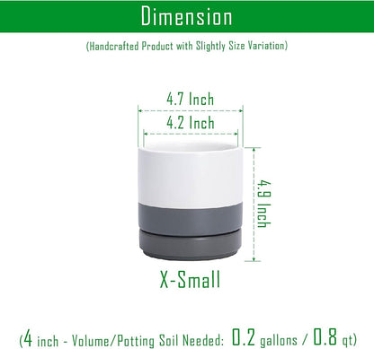 D'vine Dev 6.5 Inch Ceramic Planter Pot with Drainage Hole and Saucer, Indoor Cylinder Round Planter Pot, Olive, 94-O-C-J