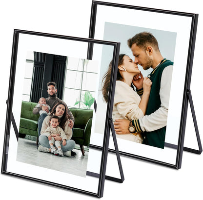 Qiannhee 8x10 Floating Frames Set of 2, Double Glass Desktop Picture Frames, Holds Multiple Photo Sizes, Photo Frame with Metal Stand