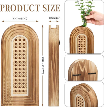 Dnnnii 2 Pack Wooden Wall Vase Set - Brown Finish Modern Farmhouse & Boho Wall Decor for Entryway, Hallway, Bathroom, Living Room, Dining Room, Narrow Spaces
