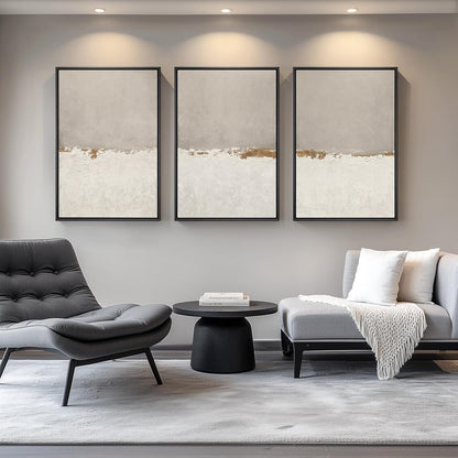 Large Framed Neutral Abstract Wall Art for Living Room, 3 Piece Modern Canvas Prints Paintings Artwork for Walls, Black and Beige Pictures for Living Room Hallway Stair Office Wall Decor 24x36 Inch
