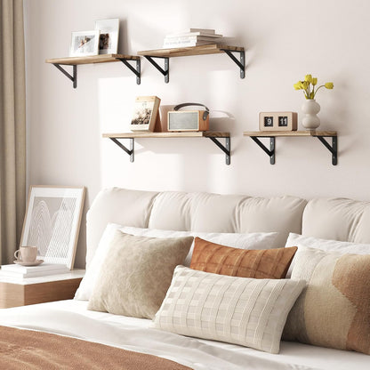 YGEOMER Floating Shelves for Wall, Different Sizes Dark Carbonized Brown Wall Shelves for Living Room, Bathroom, Bedroom, Kitchen, Home Decor (Set of 4)