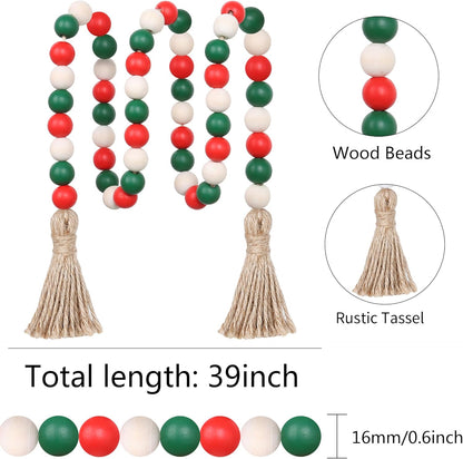 Meplait Wood Bead Garland, 39in Farmhouse Beads with Tassels for Tiered Tray Decor