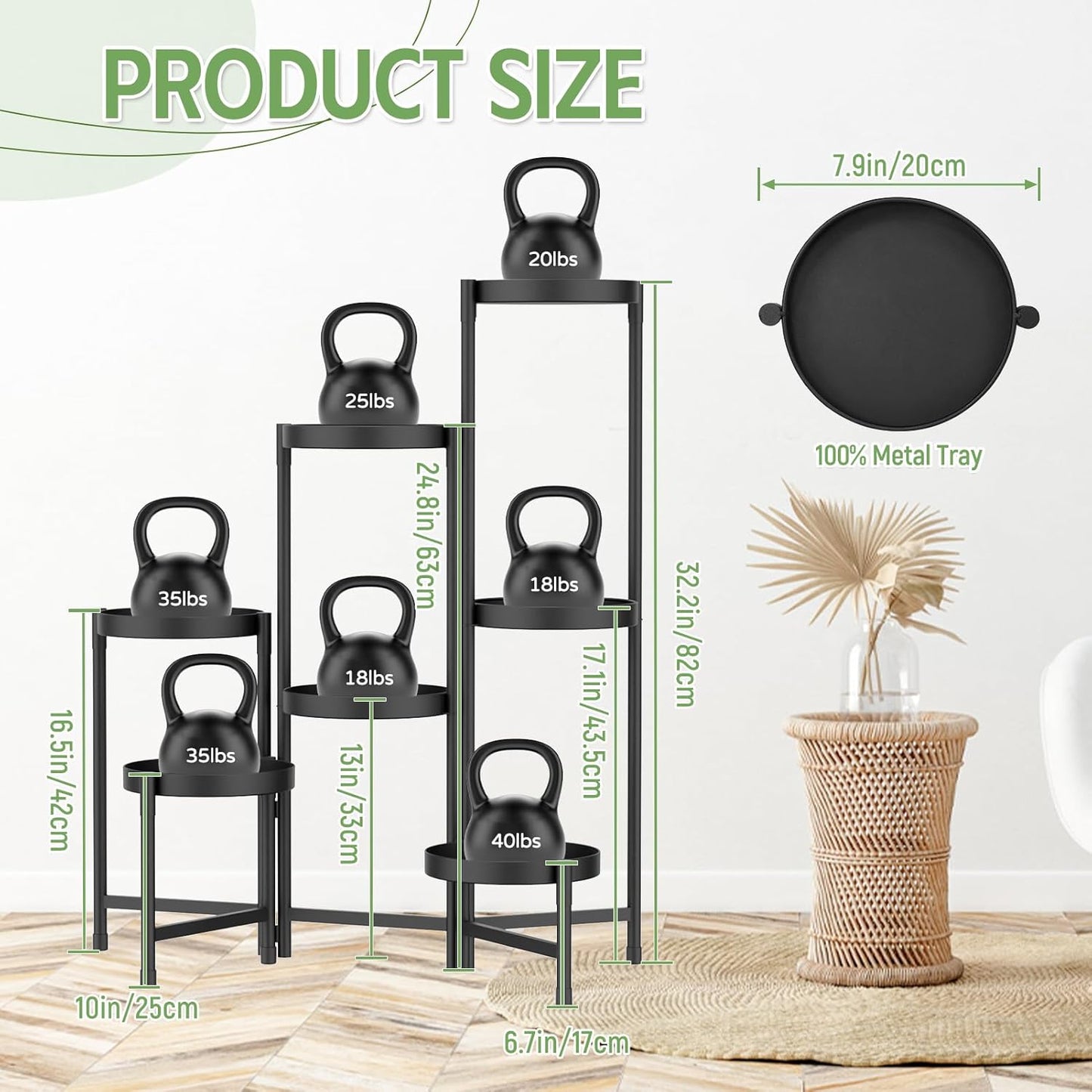 iDavosic.ly Plant Stand Indoor Outdoor, 5 Tier Corner Metal Flower Display Holder Shelf, Folding Tall Orchid Rack for Patio Balcony Porch Garden Living Room House, Black