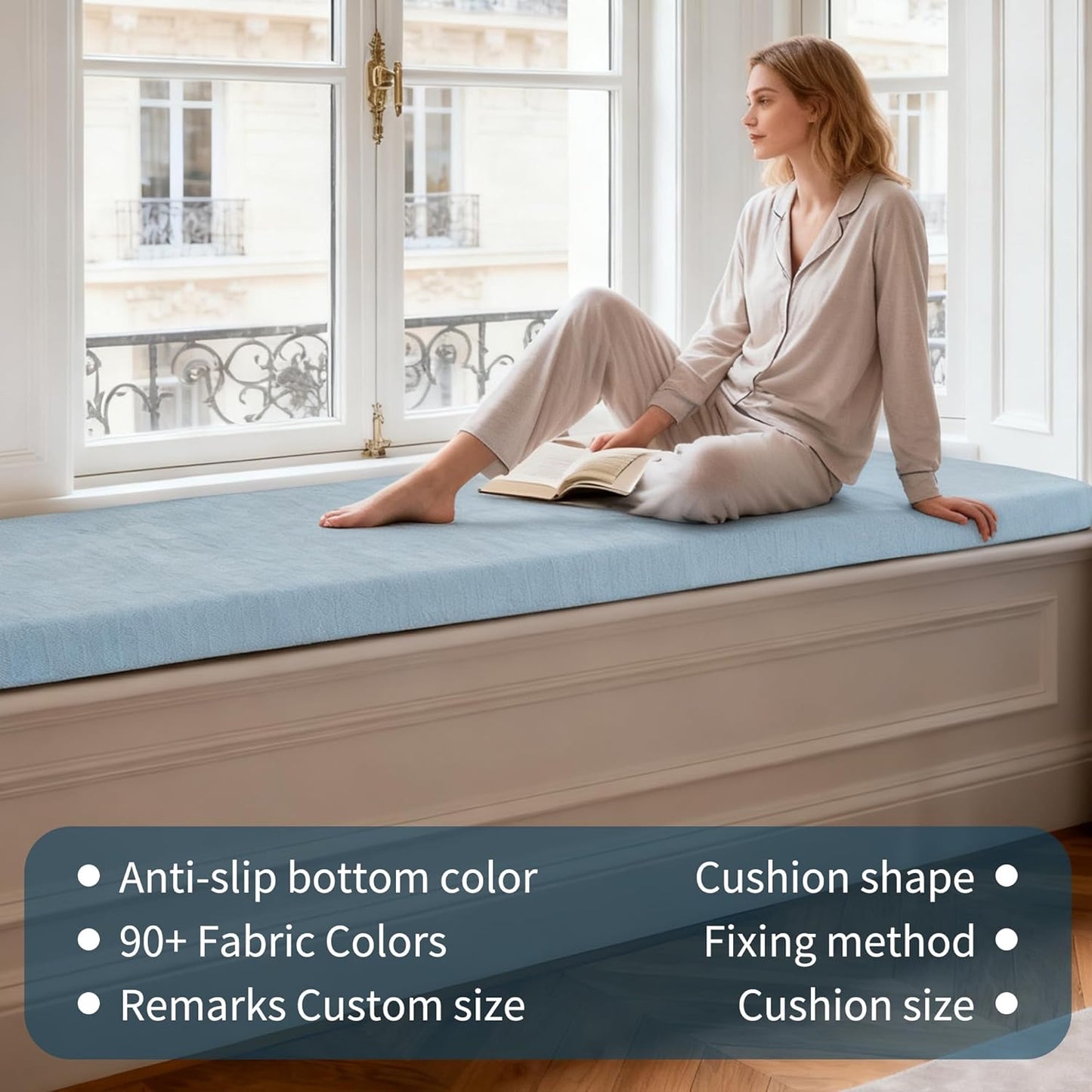 Custom Size Bench Cushion, Custom Bench Cushions for Indoor Furniture, 75D Foam Furniture Window Seat Cushion, Breakfast Nook, Mudroom, Banquette Bench Cushion, Non-Slip Bottom, Pipe Design