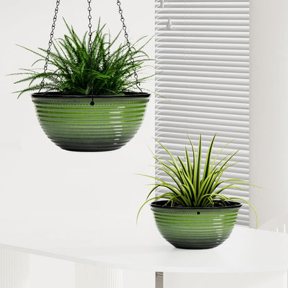 Vanslogreen 2 Pack Hanging Planters for Indoor Outdoor Plants, 10 Inch Hanging Planter with Drainage Hole & Plug Glazed Hanging Baskets Flower Pots for Garden Home (Blue)
