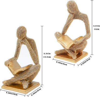 Sparkling Gold Reading Women Statue, Thinker Sculptures, Abstract Art Ornament, Modern Aesthetic Figurine Decoration for Home Living Room Bedroom Office Shelf Table Desk Bookshelf Decor