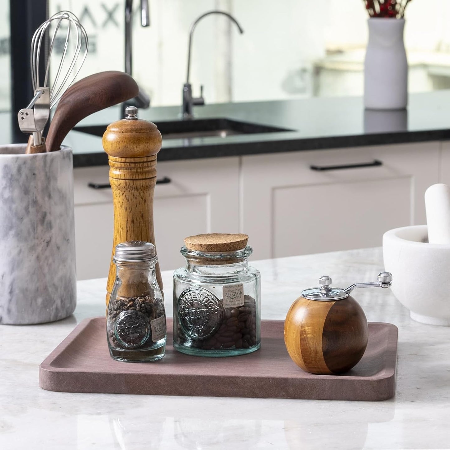 Marble Vanity Tray for Dresser Organizer, Travertine Bathroom Tray Countertop, Beige Decorative Serving Trays, Kitchen Sink Storage, Jewelry & Perfume Holder(Travertino Romano)