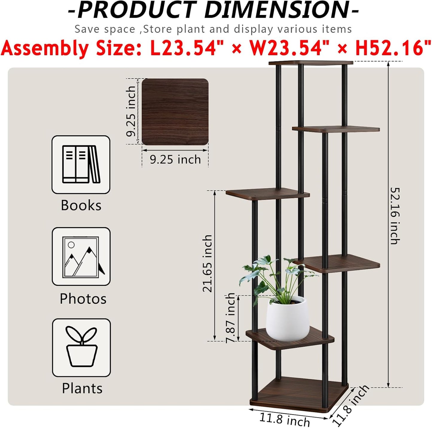 AZERPIAN Plant Stand 5 Tier Indoor Metal Flower Shelf for Multiple Plants Corner Tall Flower Holders for Patio Garden Living Room Balcony Bedroom, Black (5 Tier-Black)