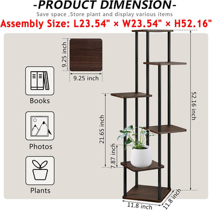 AZERPIAN Plant Stand 5 Tier Indoor Metal Flower Shelf for Multiple Plants Corner Tall Flower Holders for Patio Garden Living Room Balcony Bedroom, Black (5 Tier-Black)