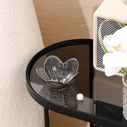 Purple Flower Jewelry Dish Glass Ring Holder Dish Jewelry Tray Cute Vanity Organizer Aesthetic Nightstand Bathroom Room Decor Trinket Dish Mothers Day Friendship Christmas Birthday Gifts for Women