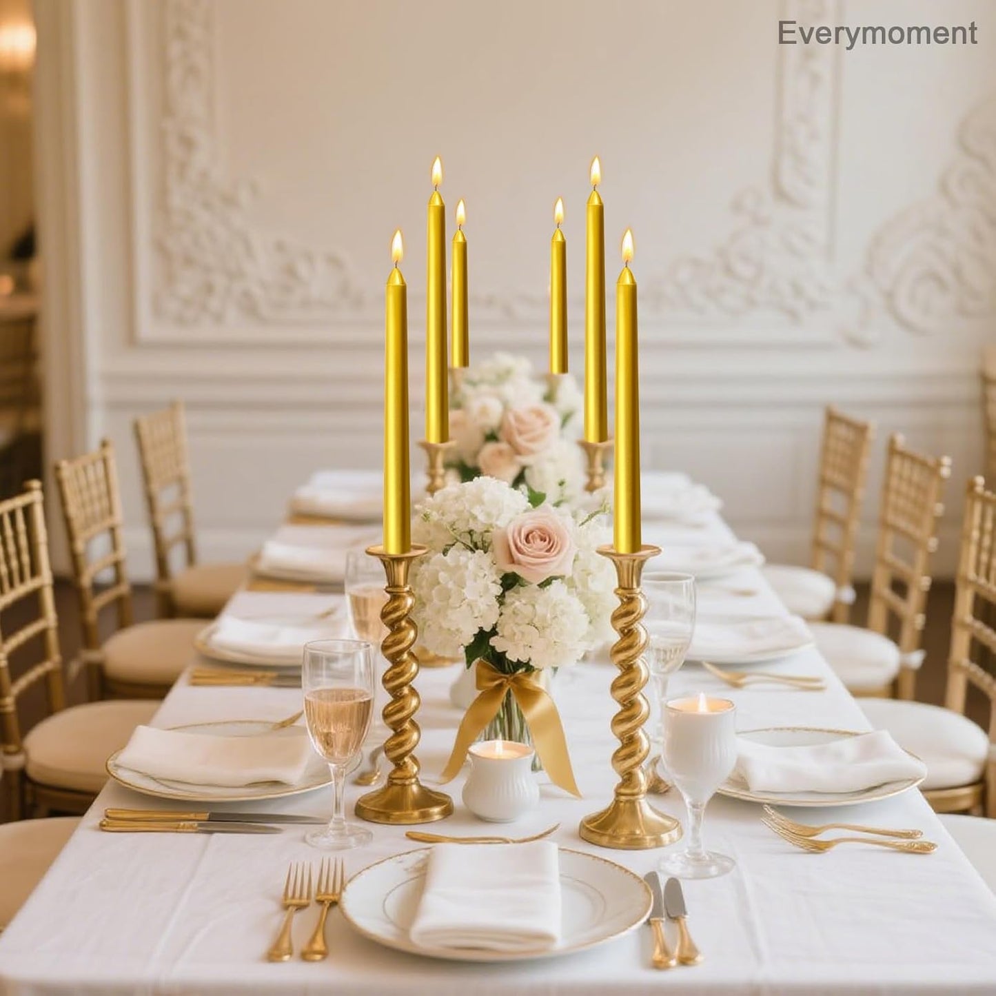 Everymoment Ivory Taper Candles - 4 Pack 10 Inch Candlesticks - Dripless & Smokeless Tapered Candle 8 Hours Unscented Cream Candle Sticks - Perfect for Wedding Holiday Dinner Party Home Decor