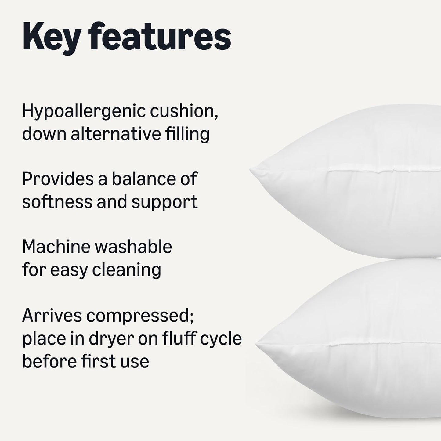 Amazon Basics Square Hypoallergenic Pillow Insert, Down Alternative Fiberfill, Sofa Bed Couch Decorative Stuffer, 18", 2-Pack
