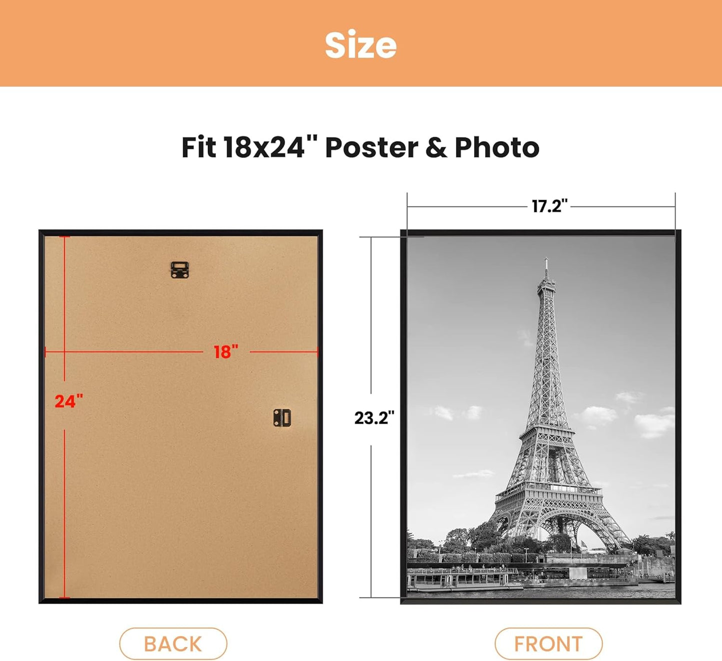 upsimples 24x36 Poster Frame Black 3 Pack, Scratch-Proof Picture Frames 24 x 36 for Photo Gallery - Slide-In Strips, Horizontal or Vertical Wall Mounting
