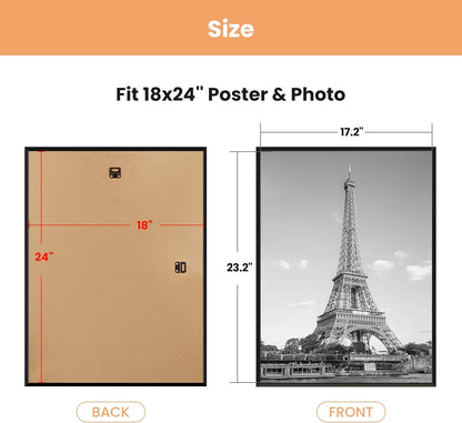 upsimples 24x36 Poster Frame Black 3 Pack, Scratch-Proof Picture Frames 24 x 36 for Photo Gallery - Slide-In Strips, Horizontal or Vertical Wall Mounting