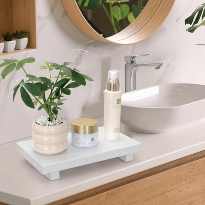 Wooden Pedestal Stand Black Bathroom Counter Organizer Tray Decor Farmhouse Wood Risers Small Hand Soap Dish Dispenser Holder for Kitchen Sink Modern Bathroom Vanity Accessories Decorative Tray