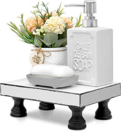 EOSAHR Farmhouse Riser for Room Decor : Decorative Pedestal Stand For Display Your Home Decorations and Uniquely Soap Stand - Rustic Bathroom Counter Tray and Kitchen Decor (Natural Wood)