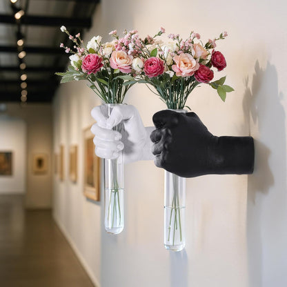 2 Pieces Wall Sculptures, Hands Vase Home Decor, Wall Mount Art Sculpture, Unique Wall Art Statue, Funky Flower Vase Decorations, Modern Eclectic Hanging Decor,Hands Statue (Black)