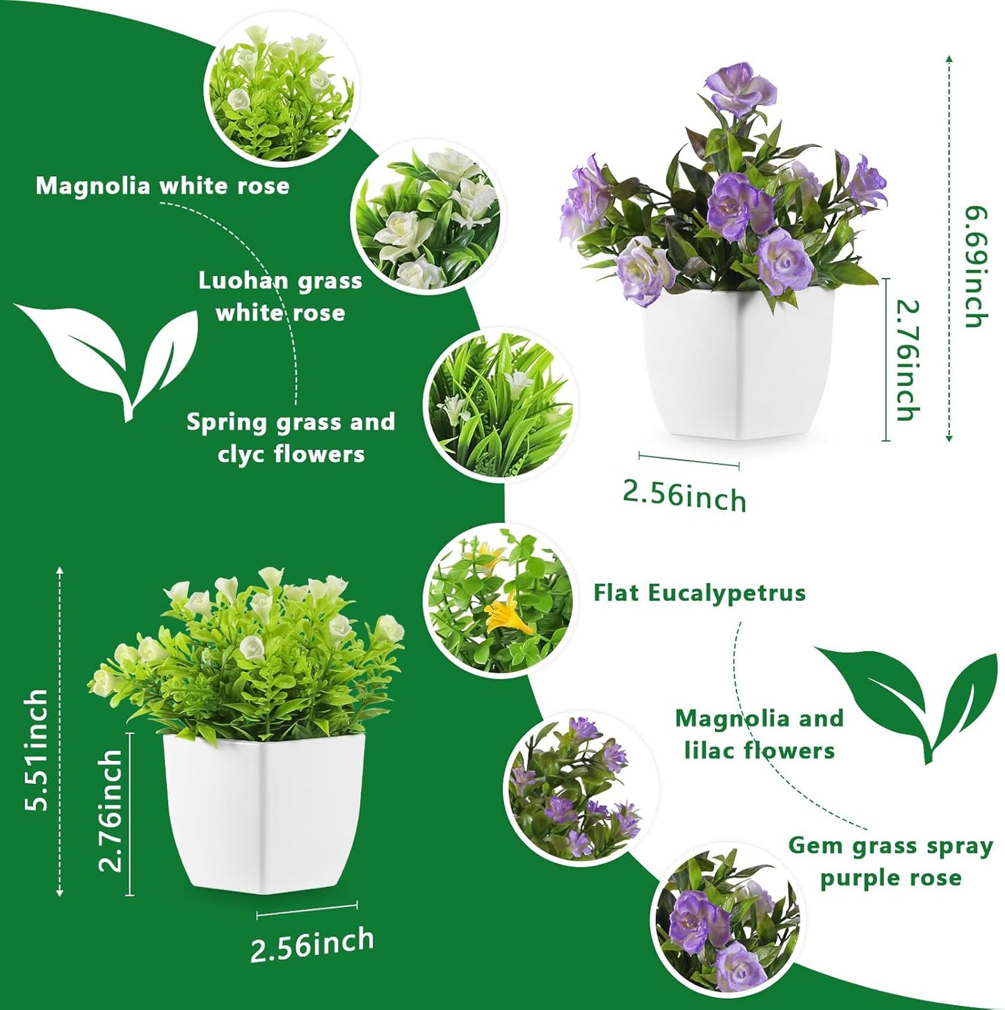 4pcs Fake Small Plants, Artificial Greenery Potted Plant for Home Office Decor, Small Faux Gray Grass Eucalyptus for Bathroom Plants Decoration, Mini Plant Potted Table Shelf Decoration