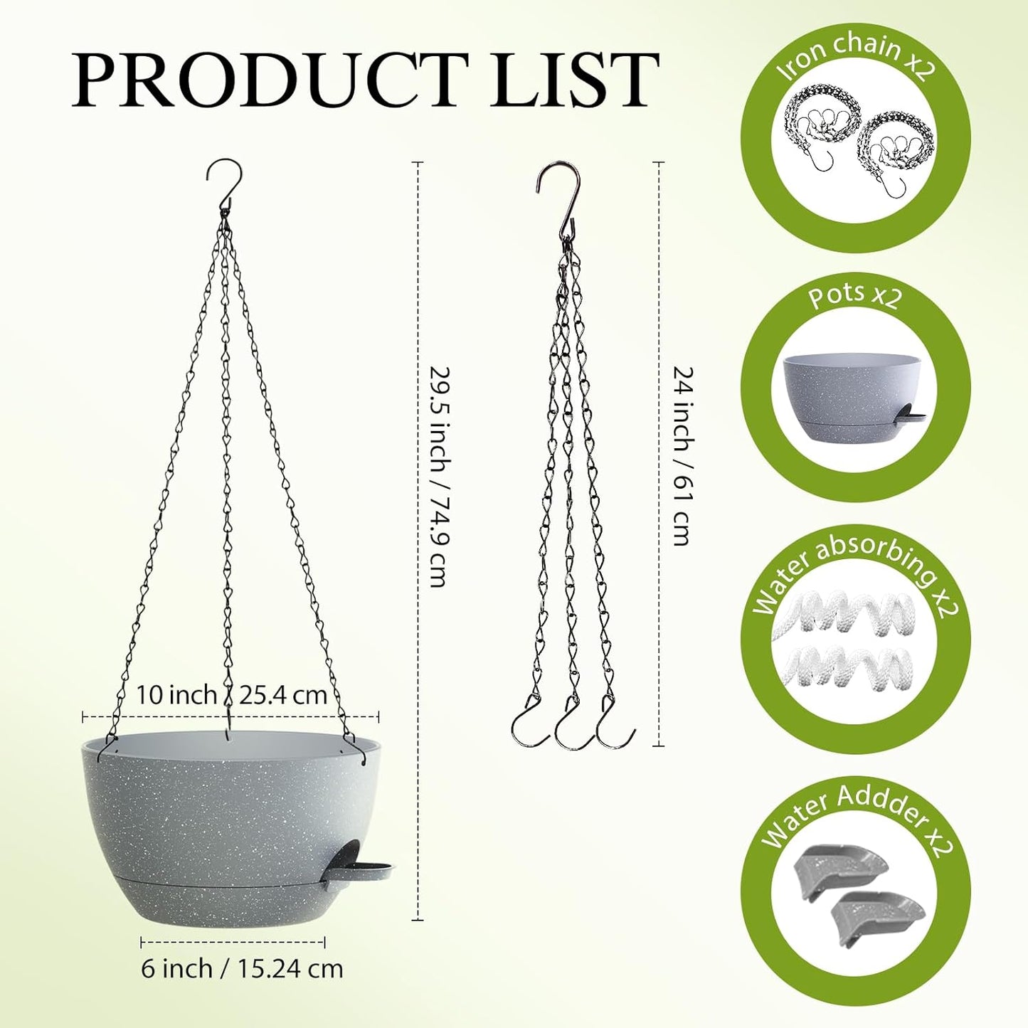 12 Inch Hanging Baskets 2 PC with Chains, Self-Watering Hanging Planters for Indoor Outdoor Plants, Plastic Hanging Flower Pots,Black