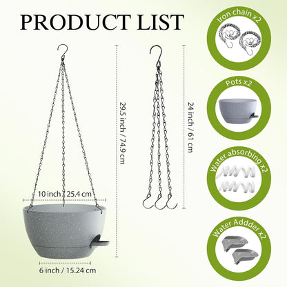 12 Inch Hanging Baskets 2 PC with Chains, Self-Watering Hanging Planters for Indoor Outdoor Plants, Plastic Hanging Flower Pots,Black
