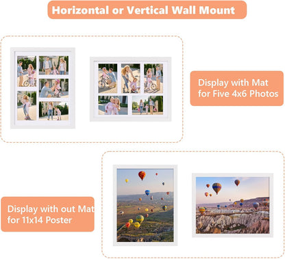 PHAREGE 5 Openings 4x6 Picture Frame Collage Black 4 Pack, 11x14 Poster Frame Set of 4, Display Family Wedding Photos Horizontal or Vertical on The Wall
