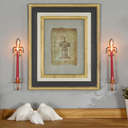 Fleur De Lis Wrought Iron Candle Sconces Set of 2, Rustic Candle Holders Hanging for Living Room Farmhouse Fireplace Wedding (Antique Copper)