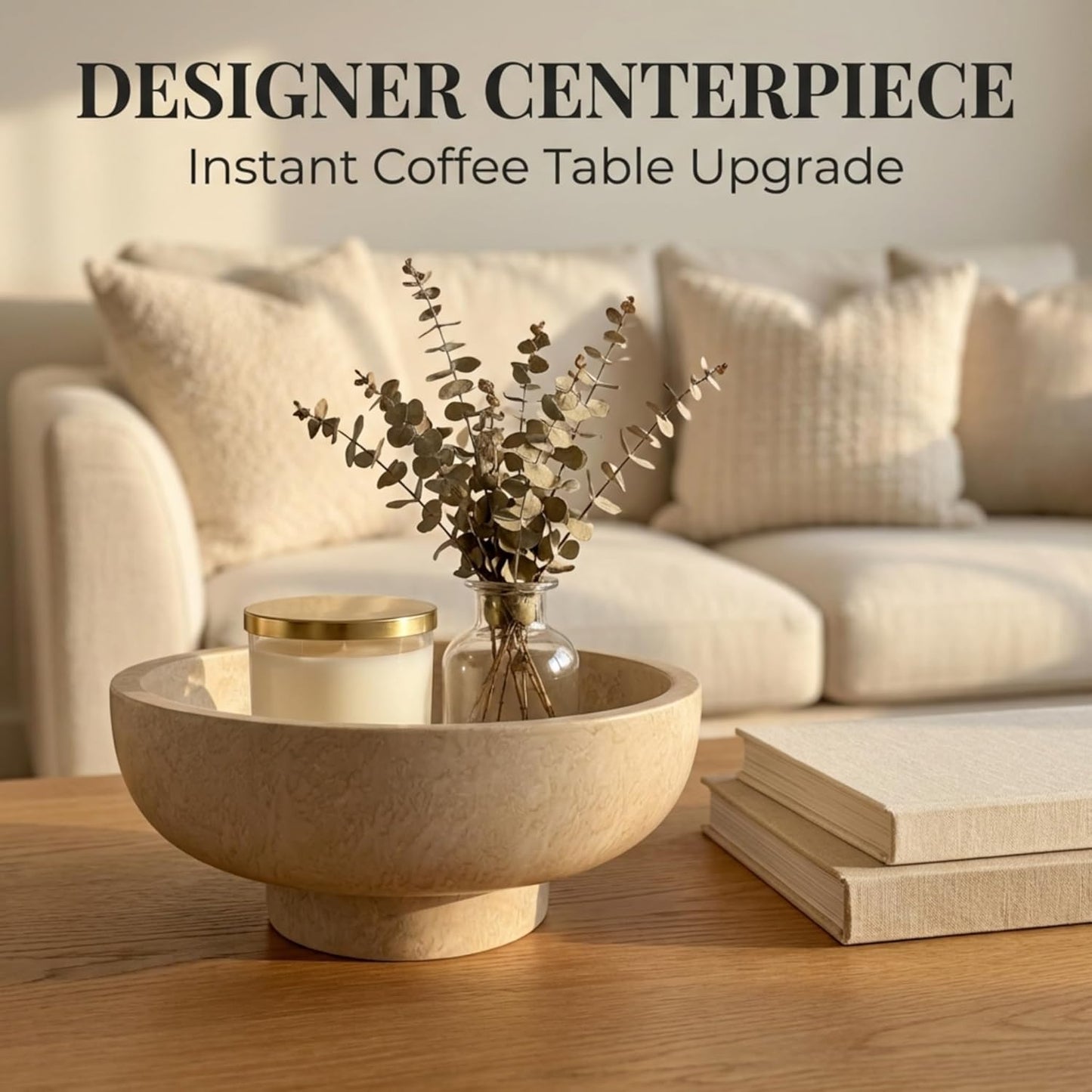 OAKOA Concrete Black Decorative Bowl for Home Decor - Black Fruit Bowl - Modern Pedestal Coffee Table Bowl for Entryway Table