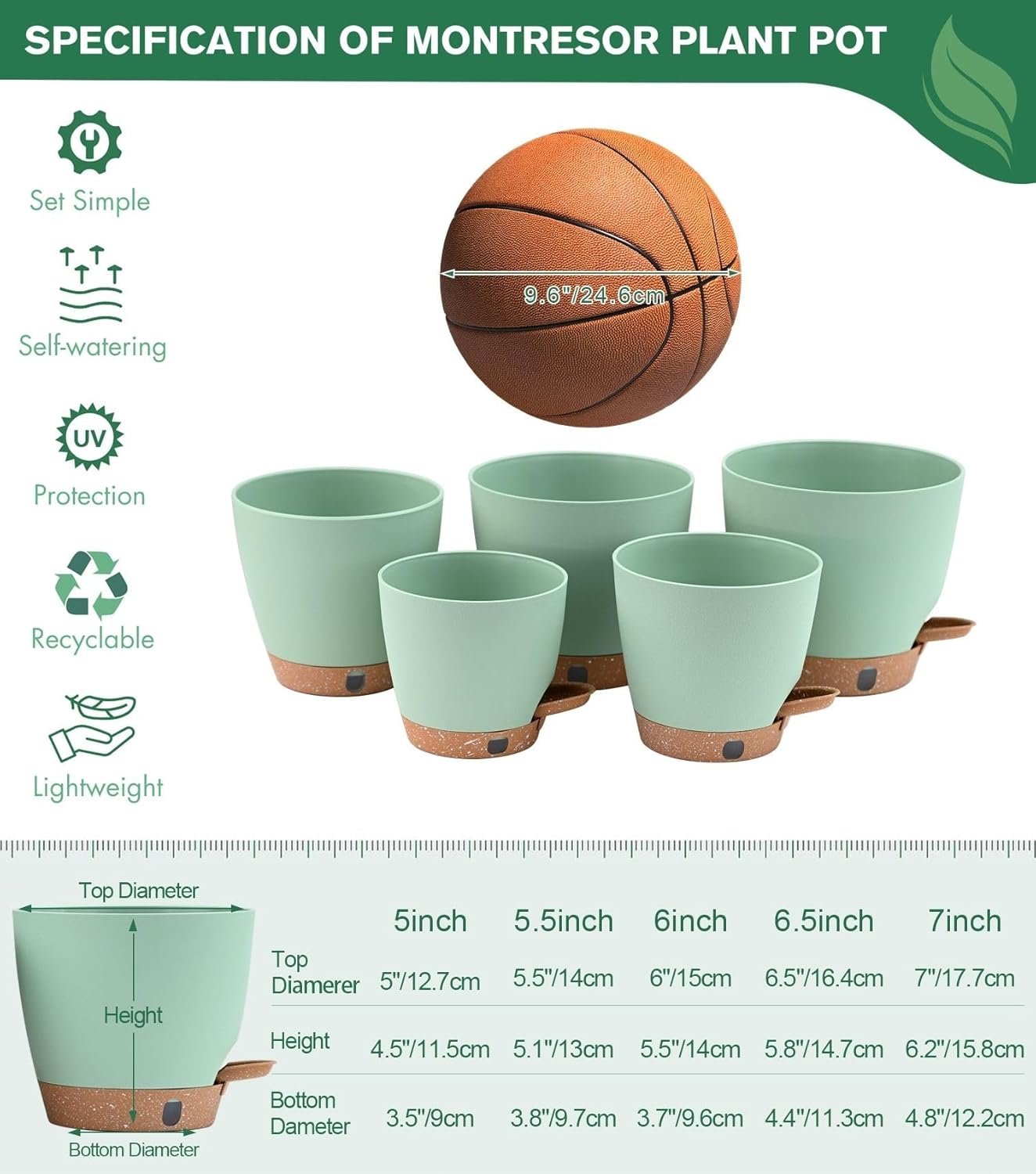 montresor 12/10/8 Inch Self Watering Pots for Indoor Plants Plastic Large Plant Pots for Outdoor Plants, Water Level Window & Spacious Reservoir Flower Pots Decorative Planter with Drainage and Tray