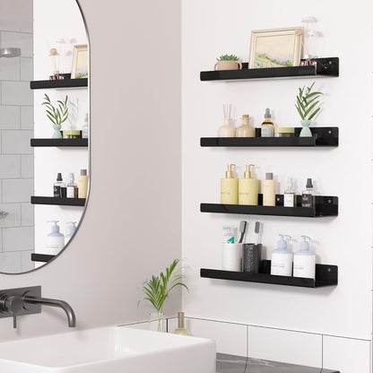upsimples Acrylic Shelves for Bathroom Storage, 15" Floating Shelves Wall Organizer for Perfume, Make up, Skincare, Kids Bookshelf for Bedroom, Nursery, Living Room Decor, Clear, 4 Pack