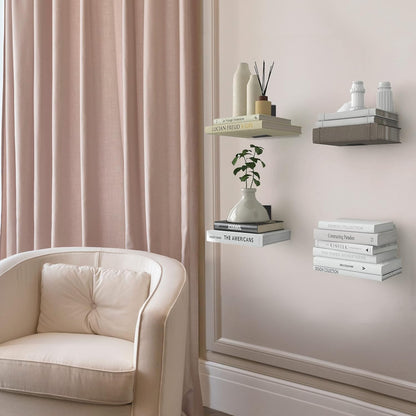 STORAGE MANIAC Floating Book Shelves for Wall Mounted Invisible Floating Bookshelves Heavy-Duty Steel Hidden Bookshelf Hanging Bookshelves for Bedroom Living Room Office, White 4-Pack Large