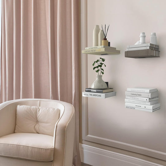 STORAGE MANIAC Floating Book Shelves for Wall Mounted Invisible Floating Bookshelves Heavy-Duty Steel Hidden Bookshelf Hanging Bookshelves for Bedroom Living Room Office, White 4-Pack Large